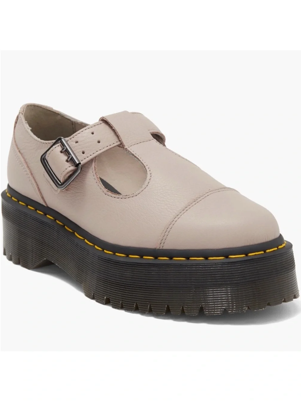 NWOT Dr. Martens Women's Taupe T-Strap Platform Mary Janes Bethan T-Bar Sz 7
